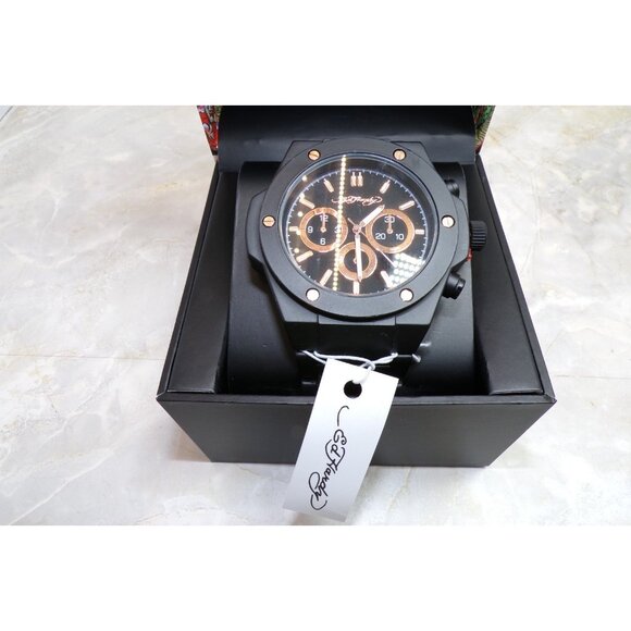 Ed Hardy Matte Black Metal Band Stainless Steel Watch New Rose Gold - Picture 2 of 6